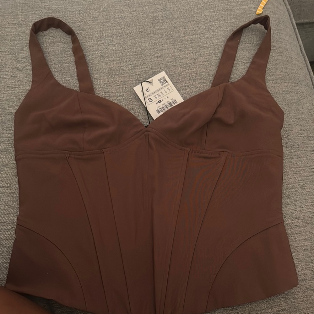 Zara Brown Corset Top- New!!